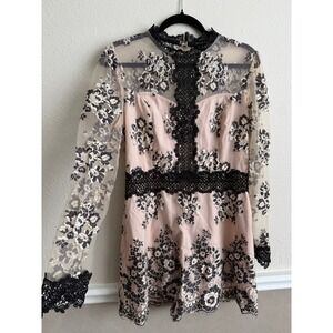 Strut & Bolt Floral Lace Romper Mock Neck Long Sleeve Black Size L